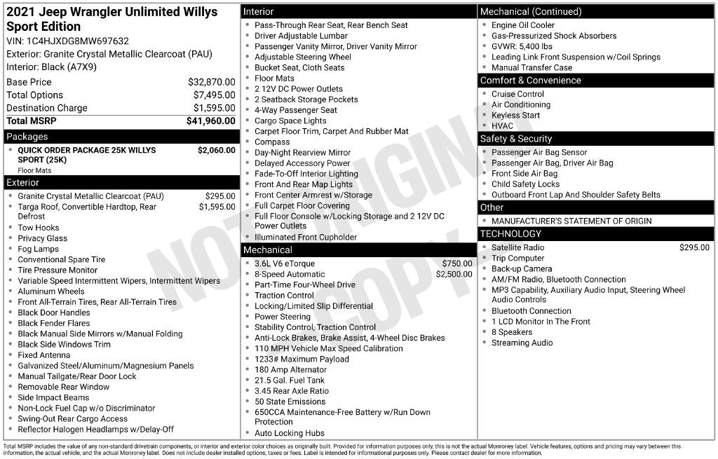 2021 Jeep Wrangler Unlimited Willys