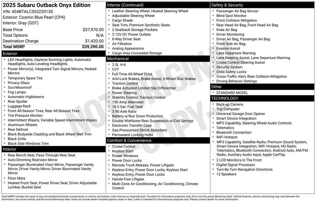 2025 Subaru Outback Onyx Edition